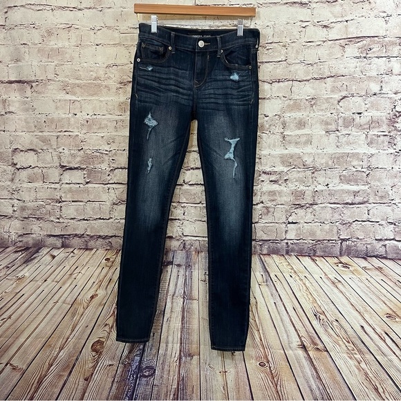 Express Distressed Medium Wash Mid Rise Denim Jeans - Picture 1 of 13